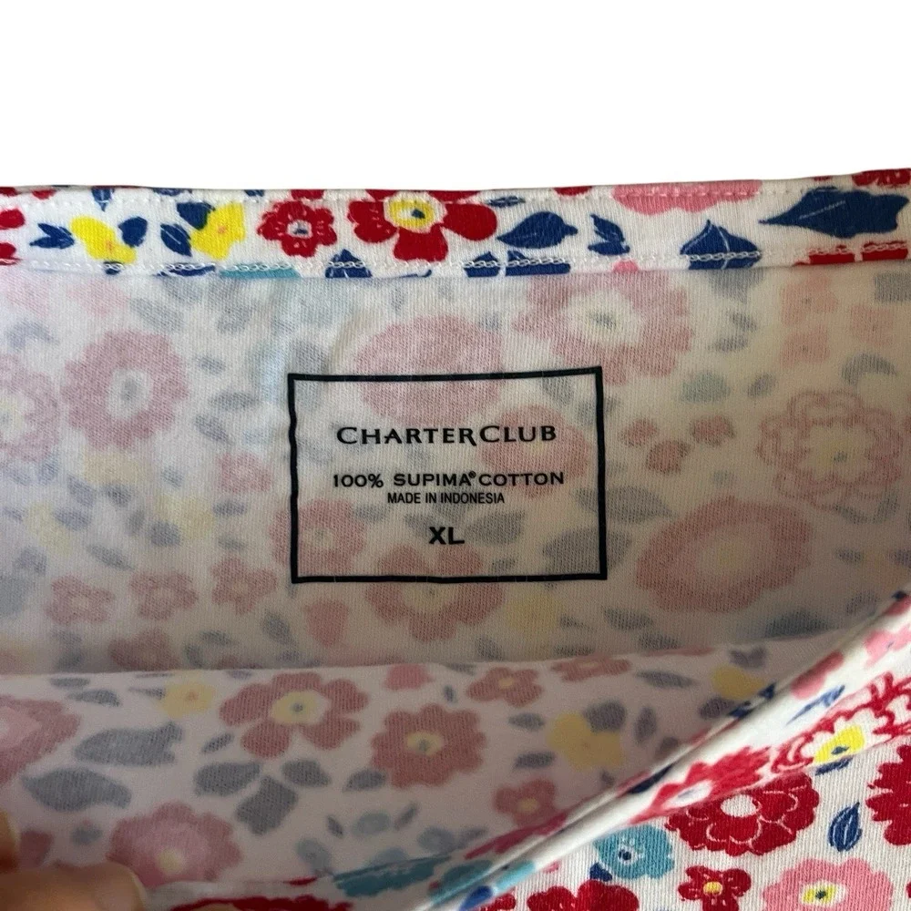 Charter Club Women's Size XL Ditsy Floral 3/4 Sleeve 100% Supima Cotton Boatneck
